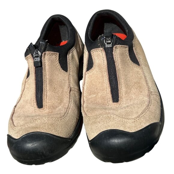 Lands End Womens Suede Zip-Up Casual Walking Shoes Size 7.5 B Beige & Black - Picture 1 of 6